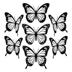 Monarch butterfly silhouette vector collection art , elegant wild flying moth , glowworms, fireflies  design for decoration and tattoo art.