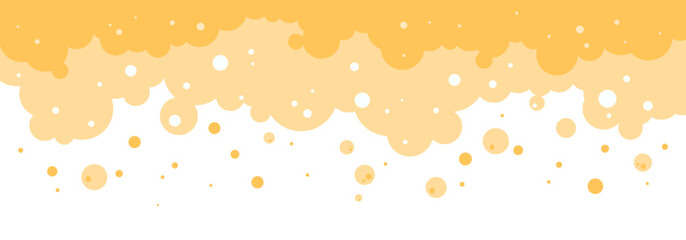 Beer foam background, suds bubble texture, cartoon beer soap pattern. Splash alcohol or soda border. Abstract liquid frame. Gold drink bg. Champagne drop banner. Vector illustration