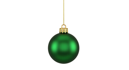Elegant emerald green Christmas ornament with gold cap hangs on thin gold string against a clean white background