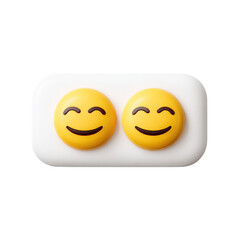 Fototapeta premium Two cheerful, 3D yellow smiling emojis with closed eyes are prominently displayed on a sleek white rounded rectangle, radiating happiness. background removed