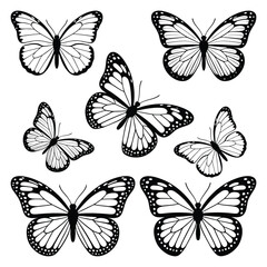 Set of monarch butterfly silhouette vector art , elegant wild flying moth , glowworms, fireflies  design for decoration and tattoo art.