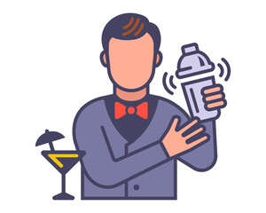 Icon of a bartender making a cocktail. Flat illustration.