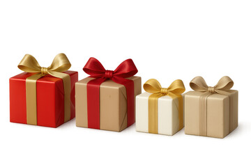 Obraz premium Presents and gift boxes with gold and red ribbons for celebration, shopping, and holiday gifting, transparent background