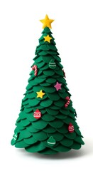 Obraz premium Felt Christmas Tree photo on a solid white background, holiday graphic, Craft