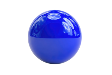 A vibrant blue, glossy sphere with reflective highlights stands centrally on a plain transparent background, showcasing its smooth, rounded form. background removed