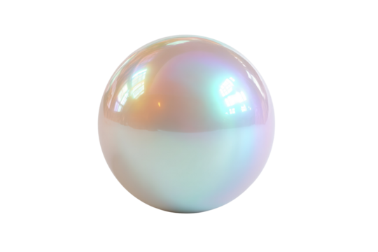 A vibrant, iridescent sphere, possibly a large soap bubble or pearl, shimmering with colorful reflections against a solid transparent background. background removed
