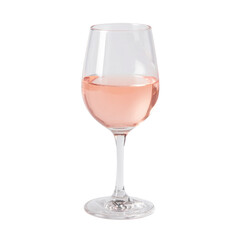 A single elegant wine glass filled with refreshing, pale pink ros?wine, presented against a clean transparent background. background removed