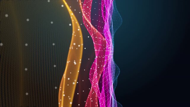 Fantastic video animation with particle wave object in slow motion, 4096x2304 loop 4K