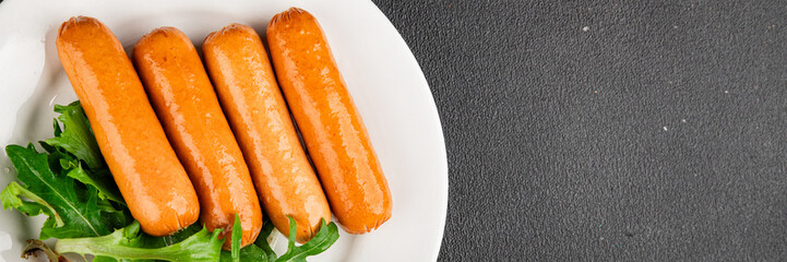 Sausage vegetarian soy meat plant-based food fast food natural tasty appetizer fresh gourmet food background on the table rustic top view copy space keto or paleo diet vegetarian or vegan food