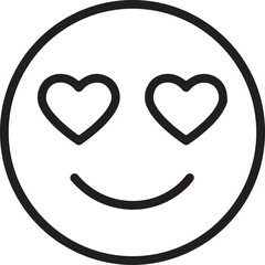 Happy face symbol with heart eyes outline in black line drawing style