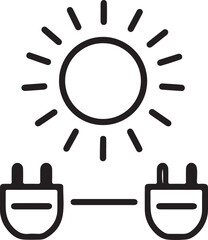 Minimalist black line icon representing solar energy and electrical power connection