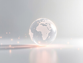 Glowing translucent earth globe with global network and luminous connections on a bright background