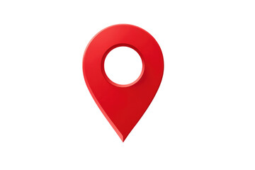 Red map pin icon on black background.  A 3D rendered, vibrant red map pin, with a circular hollow center and pointed tip, is centered against a pure black backdrop.  