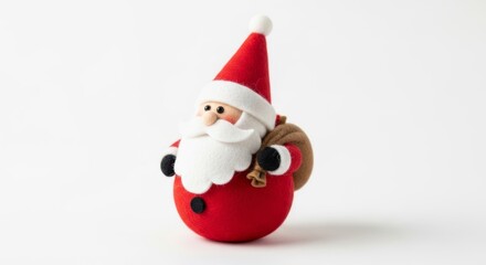 Fototapeta premium Felt Christmas Santa Claus photo on a solid white background, holiday graphic, Craft