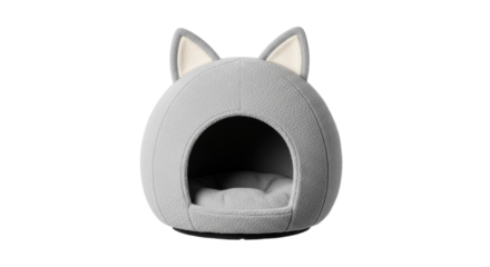 Cozy gray cat bed with ear design and cushioned interior