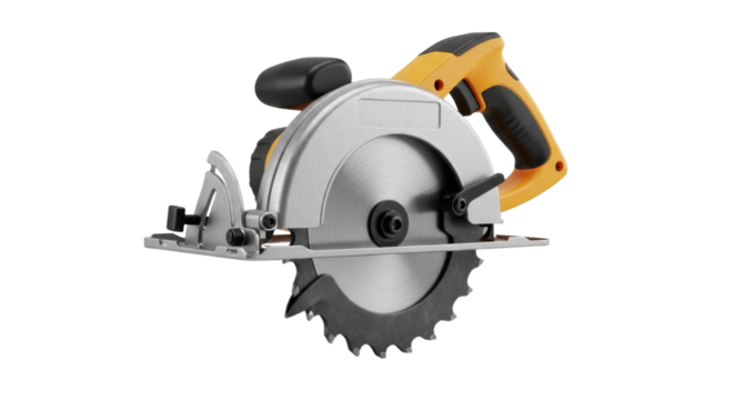 Industrial circular saw with metal blade and ergonomic handle for precision cutting