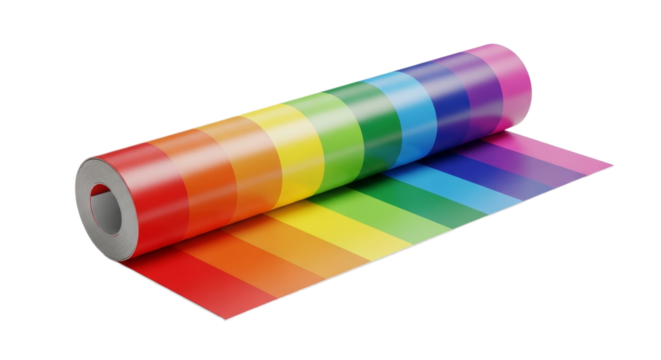 Colorful gradient vinyl roll displaying a spectrum of rainbow shades
