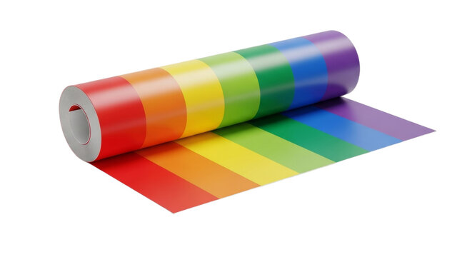 Rainbow striped roll of colorful paper unrolled flat on black background