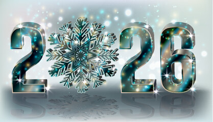 New 2026 Year banner with xmas silver snowflake, vector illustration