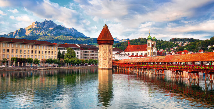 lucerne, lucerne, switzerland, sightseeing, alps, architecture, attraction, bridge, center, chapels, europe, famous, historic, history, iconic, lake, landscape, mountain, panorama, picturesque, postca - Powered by Adobe