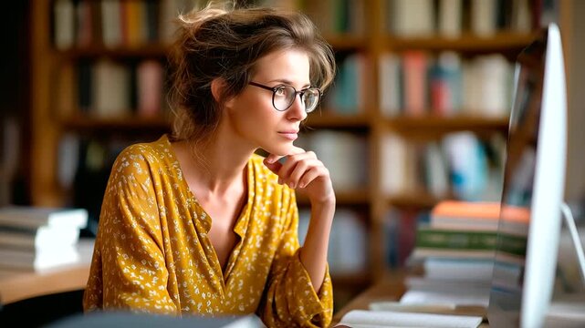 Natural language processing expert refining language models in a quiet office text corpora and sentiment analysis tools on screen collaborating via video call with linguists boo
