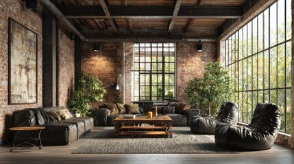 A warm living space filled with natural light rustic furniture and lush indoor plants creating a cozy atmosphere.