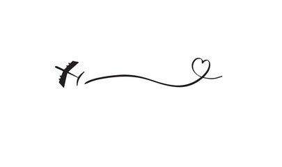 plane airport aircarft line element love heart shape symbol sign happy valentine day flight romantic love heart shape lin element airline jet vacation doodle drawing path travel trip tourism valentine