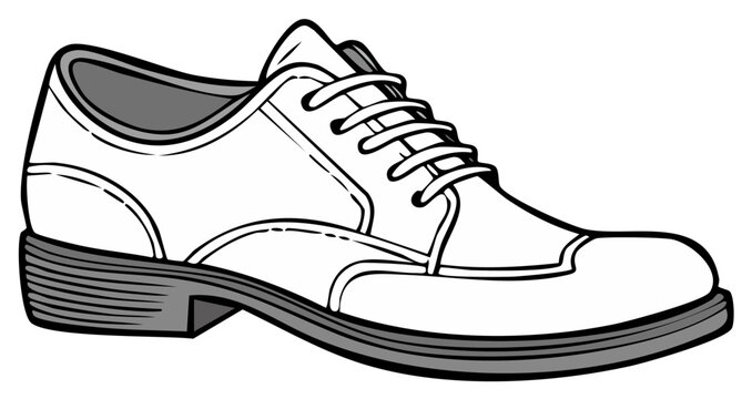 Outline Drawing of Lace Up Dress Shoe, Footwear for Formal Occasions