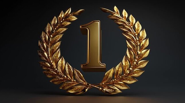 Golden laurel wreath with number one symbolizing victory and achievement in awards or competition