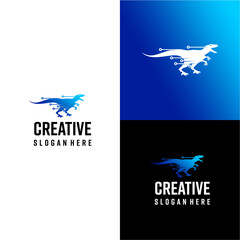 Modern technology logo combined with dinosaur elements symbolizes great power