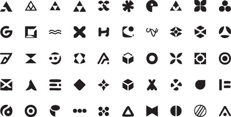 Fototapeta premium Set of simple abstract shapes. Big collection of vector geometric symbols and signs in y2k style. Logo elements design