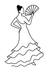 Elegant flamenco dancer gracefully posing with fan, showcasing Spanish tradition and style, perfect for cultural events and passionate dance projects