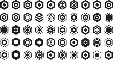 Modern Vector Hexagon Logo Icon Set. Abstract Geometric Shapes for Technology and Data.
