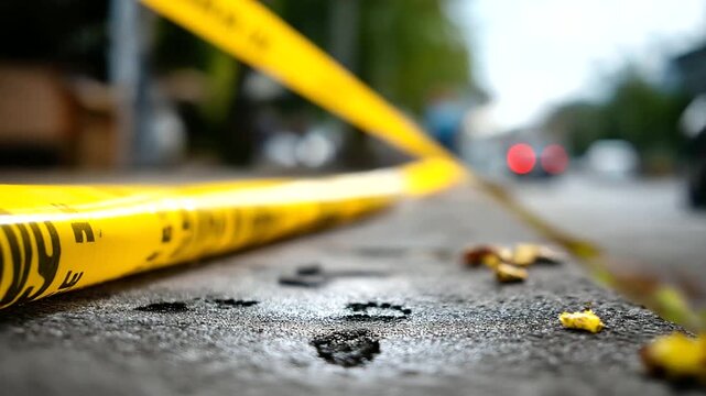 Crime scene investigation forensic evidence yellow tape police barrier chalk outline footprints fingerprints DNA samples evidence markers numbered tags photography documentation