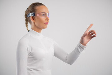Futuristic Woman Using Smart Glasses