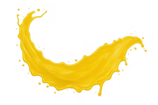 Yellow liquid splashing creating a dynamic wave on transparent background, symbolizing energy, movement, and freshness
