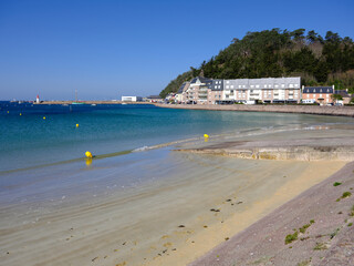 Beach of Erquy in French Brittany, a commune in the Cotes d Armor department of Brittany in northwestern France on the cote de Penthievre.