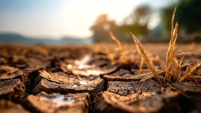 Drought affected regions water scarcity dry land cracked earth agricultural failure crop loss rural displacement farming communities climate change impact food insecurity forced