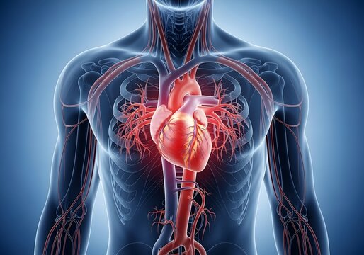 Human Heart Anatomy and Circulatory System X-ray Medical Illustration