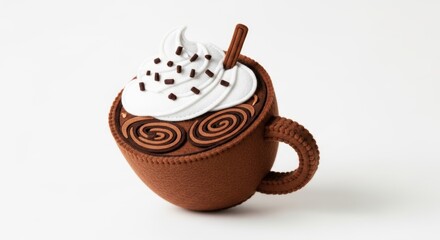 Felt Mug of Hot Chocolate photo on a solid white background, holiday christmas graphic, Craft