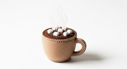 Felt Mug of Hot Chocolate photo on a solid white background, holiday christmas graphic, Craft