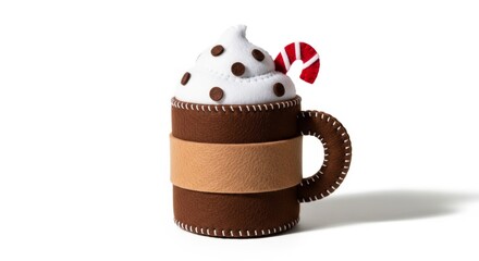 Felt Mug of Hot Chocolate photo on a solid white background, holiday christmas graphic, Craft