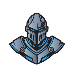 Medieval knight helmet illustration – metallic blue-gray armor with angular visor and layered plating for warrior branding, historical themes, and gaming identity.