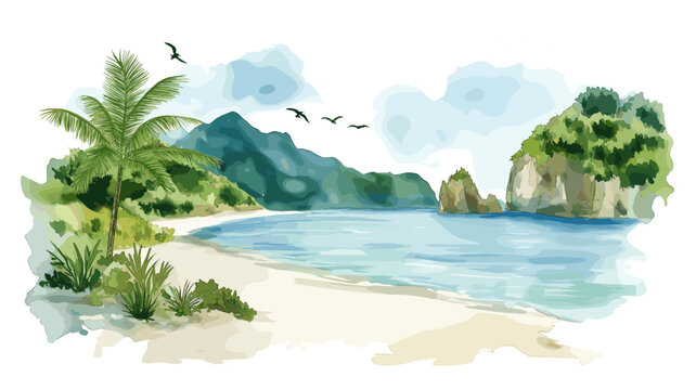 Tayrona National Park. Tayrona National Park hand drawn watercolor illustration