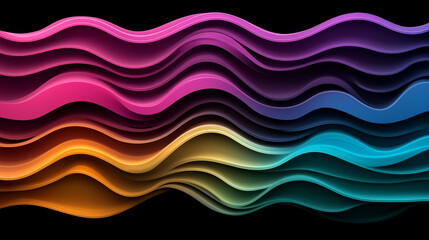 Vibrant abstract wave pattern design in multicolored layers on black background