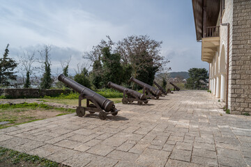A series of medieval cannons in the castle area of Ioannina, in the Epirus region, Greece.
