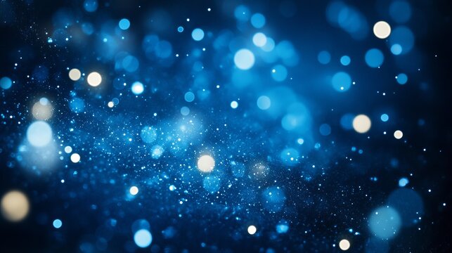 Stunning blue galaxy backdrop with sparkling bokeh lights creates a magical celestial atmosphere for cosmic events and dreamy designs