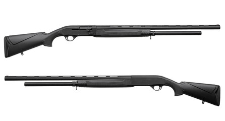 Black semi-automatic shotgun left and right.