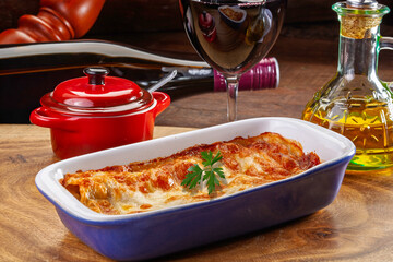 Lasagna and red wine, Italian cuisine