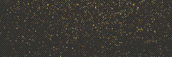 Gold glittering dust with stars on transparent backdrop